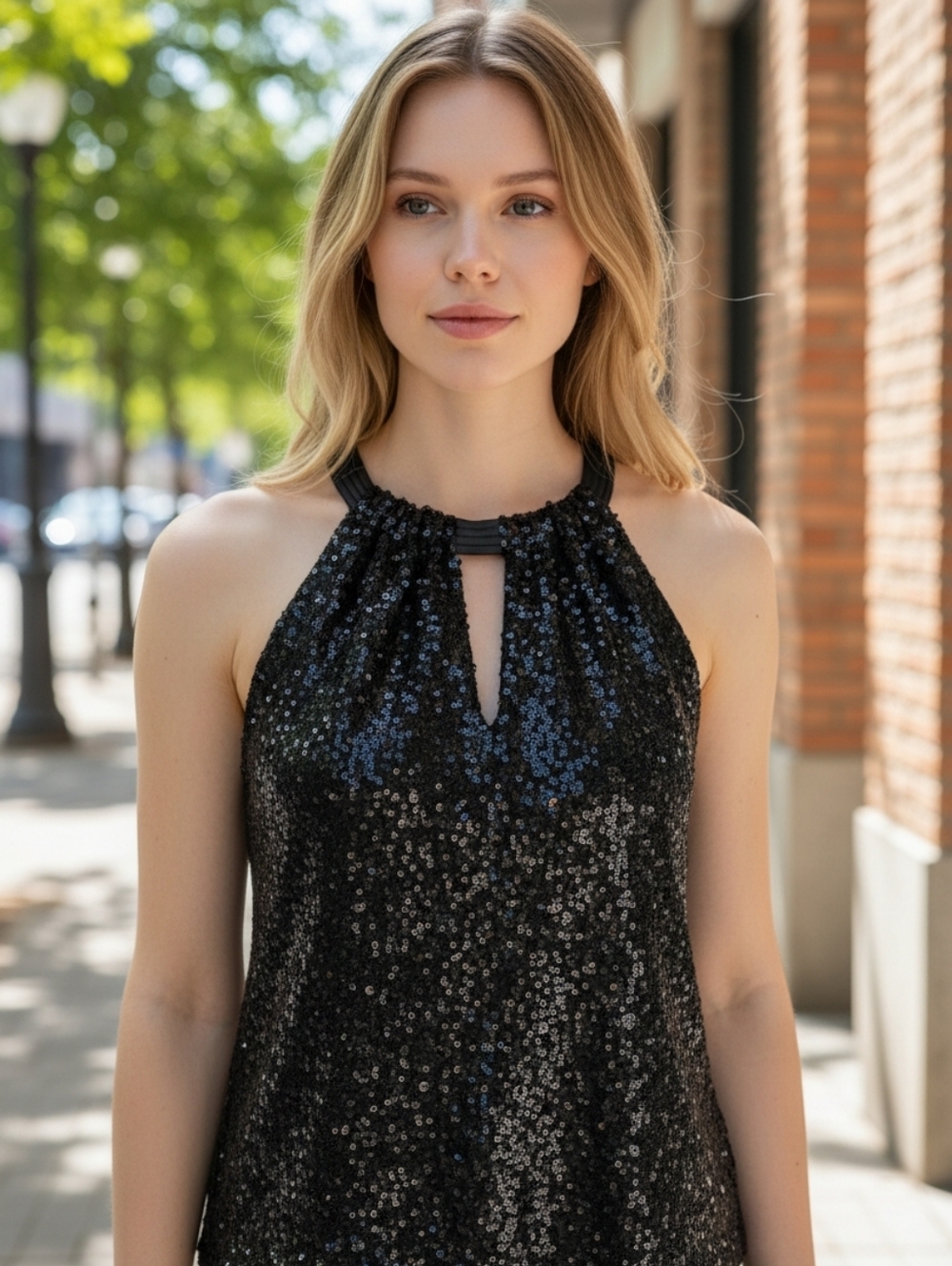 Black Sequin Halter Party Top Size Small